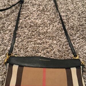 Burberry Tan Vintage Check Crossbody with Black Trim